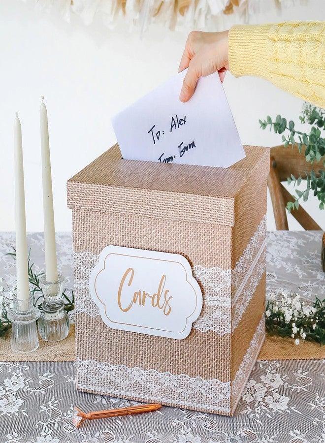 Kate Aspen Rustic Burlap & Lace Gift / Wedding Card Box, Money Box, Farmhouse Wedding Decorations For Reception - Also Perfect for Boho Baby Showers, Birthdays, Graduation - Image 4