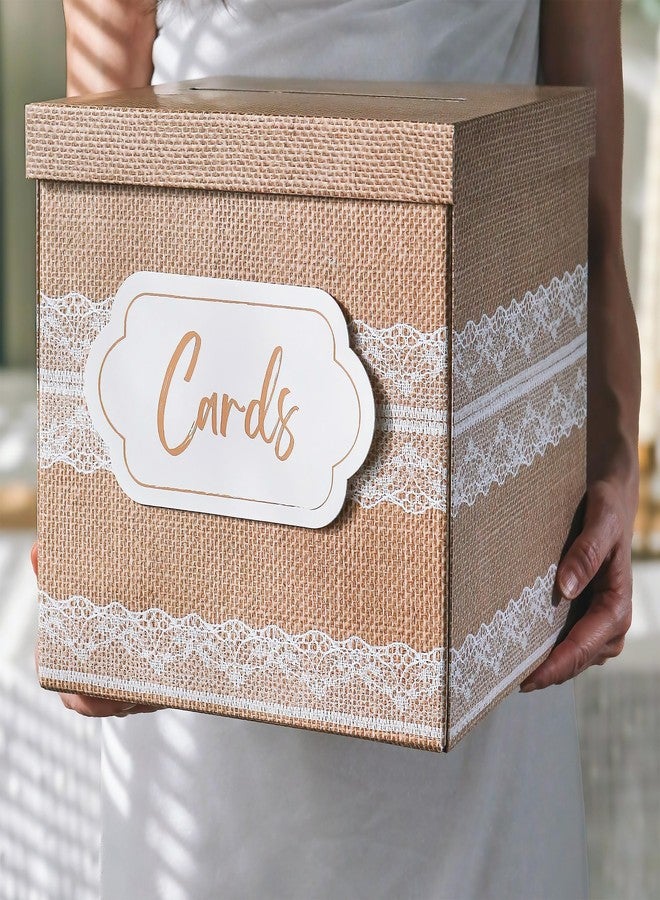 Kate Aspen Rustic Burlap & Lace Gift / Wedding Card Box, Money Box, Farmhouse Wedding Decorations For Reception - Also Perfect for Boho Baby Showers, Birthdays, Graduation - Image 2