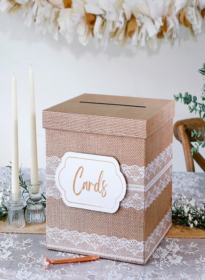 Kate Aspen Rustic Burlap & Lace Gift / Wedding Card Box, Money Box, Farmhouse Wedding Decorations For Reception - Also Perfect for Boho Baby Showers, Birthdays, Graduation - Image 1
