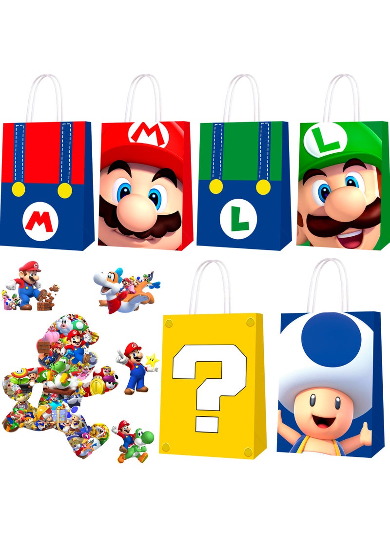 FRUITFUL PARTY Super Mario Bros Party Bags, 74pcs Super Mario Birthday Gift Bags Super Mario Goodie Bags Super Mario Candy Bags Stickers Super Mario Party Favors  - Image 1