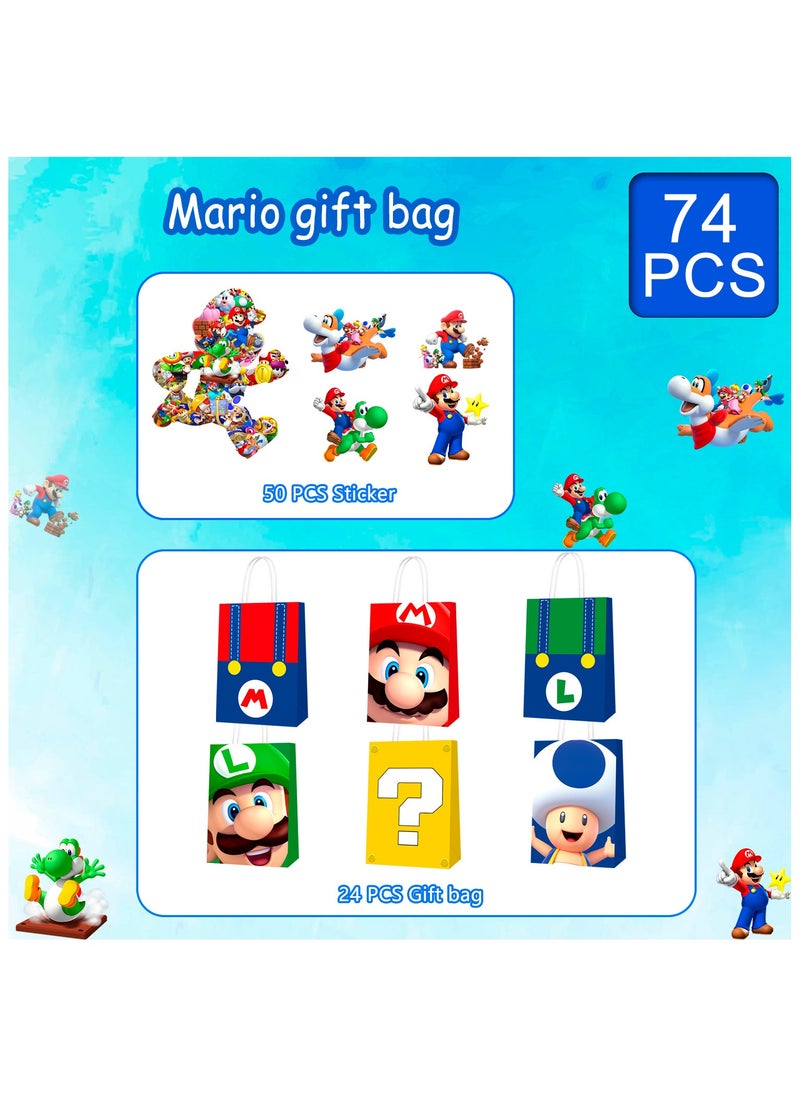 FRUITFUL PARTY Super Mario Bros Party Bags, 74pcs Super Mario Birthday Gift Bags Super Mario Goodie Bags Super Mario Candy Bags Stickers Super Mario Party Favors  - Image 2