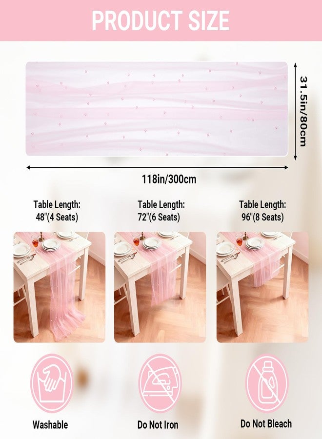 Suream Pearl Table Runner 1PCS, 31.5x120 Inches Lace Runners for Tables, Pink Runners for Christmas Thanksgiving Birthday Party Wedding Decorations - Image 2