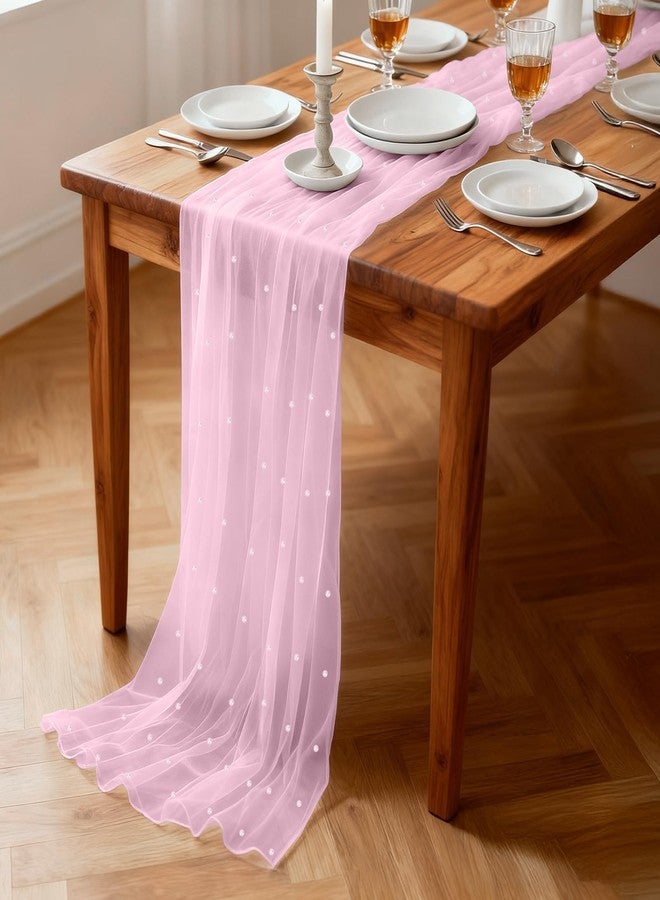 Suream Pearl Table Runner 1PCS, 31.5x120 Inches Lace Runners for Tables, Pink Runners for Christmas Thanksgiving Birthday Party Wedding Decorations - Image 1