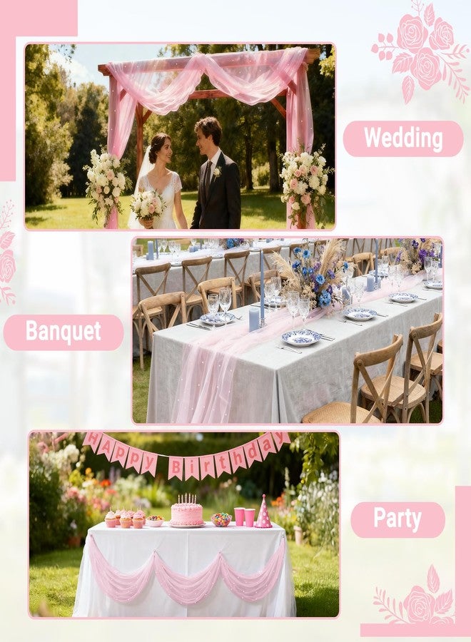 Suream Pearl Table Runner 1PCS, 31.5x120 Inches Lace Runners for Tables, Pink Runners for Christmas Thanksgiving Birthday Party Wedding Decorations - Image 4