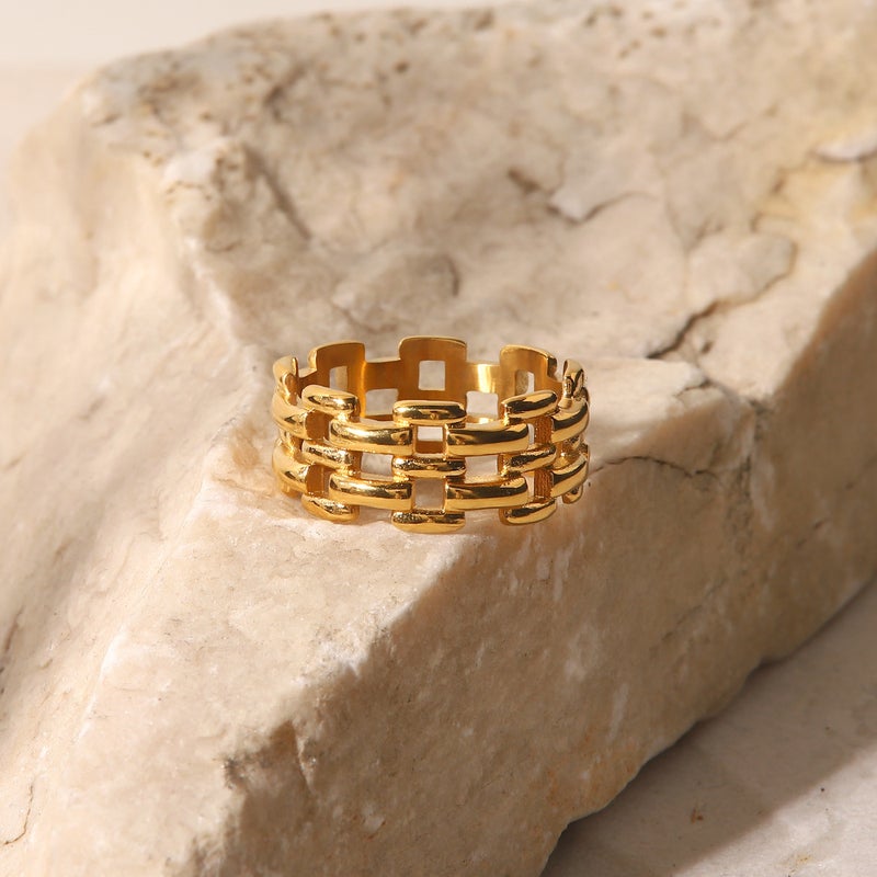Fashion Personalized Women'S Non-Fading Ring 18K Gold-Plated Hollow Watch Band Ring Niche Ins Titanium Steel Bracelet - Image 3