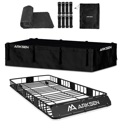 ARKSEN 84 x 39 Inch Universal 150LB Heavy Duty Roof Rack Cargo with 500D PVC Waterproof Cargo Bag, Top Luggage Holder Carrier Basket for SUV, Truck, & Car Steel Construction - Image 1