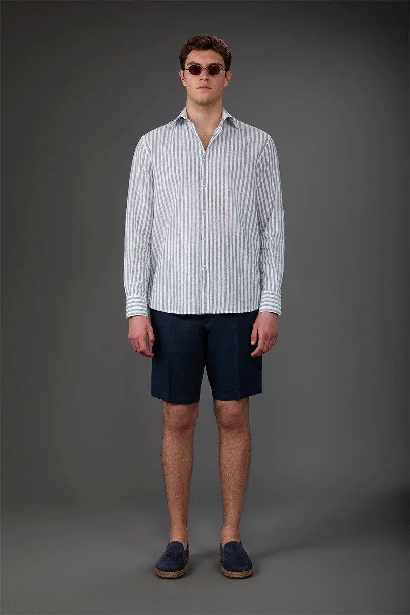 Doppelganger Blue Men's Bermuda shorts with elastic waistband 100% linen - Blue for Men | Best Price UAE
