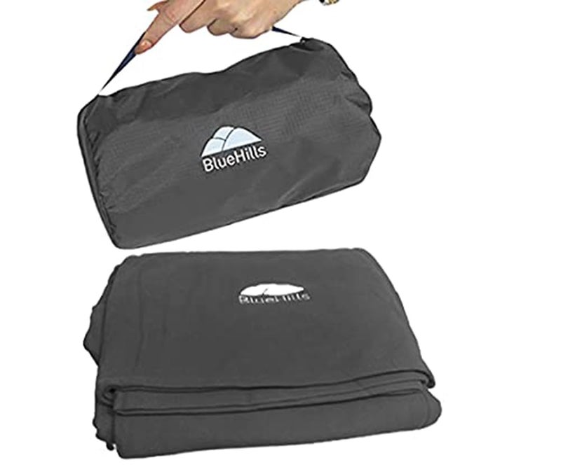 BlueHills BlueHills Ultra Compact Travel Blanket Pillow in Portable Bag Case Soft 70 X 56 with Strap Backpack Clip Premium Cozy Soft Compact Pack Large Blanket for Airplane Flight Layover Grey  Gray C002 