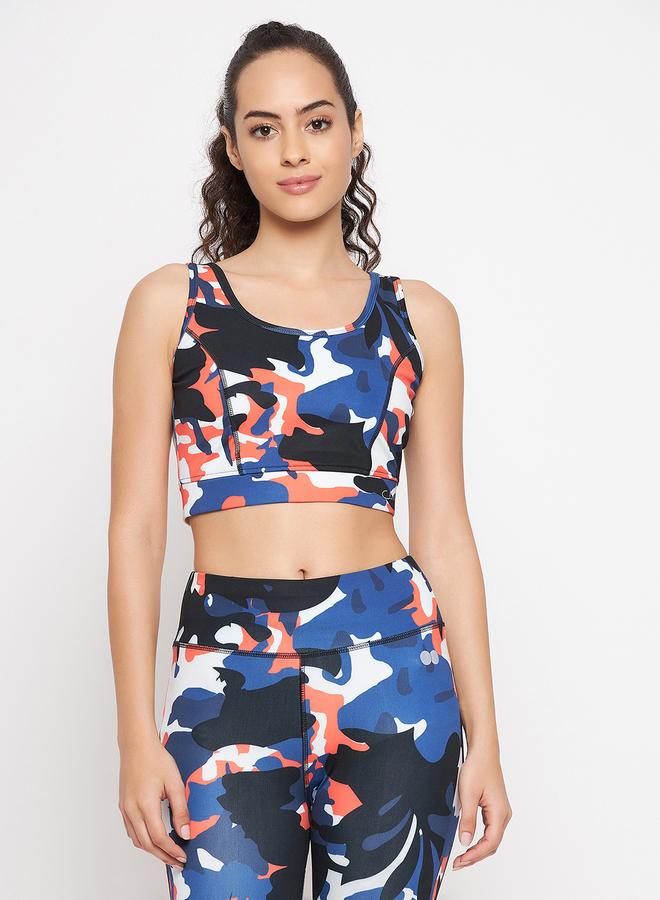 Clovia Medium Impact Padded Non-Wired Camouflage Print Sports Bra - Image 1