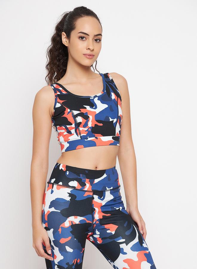 Clovia Medium Impact Padded Non-Wired Camouflage Print Sports Bra - Image 3