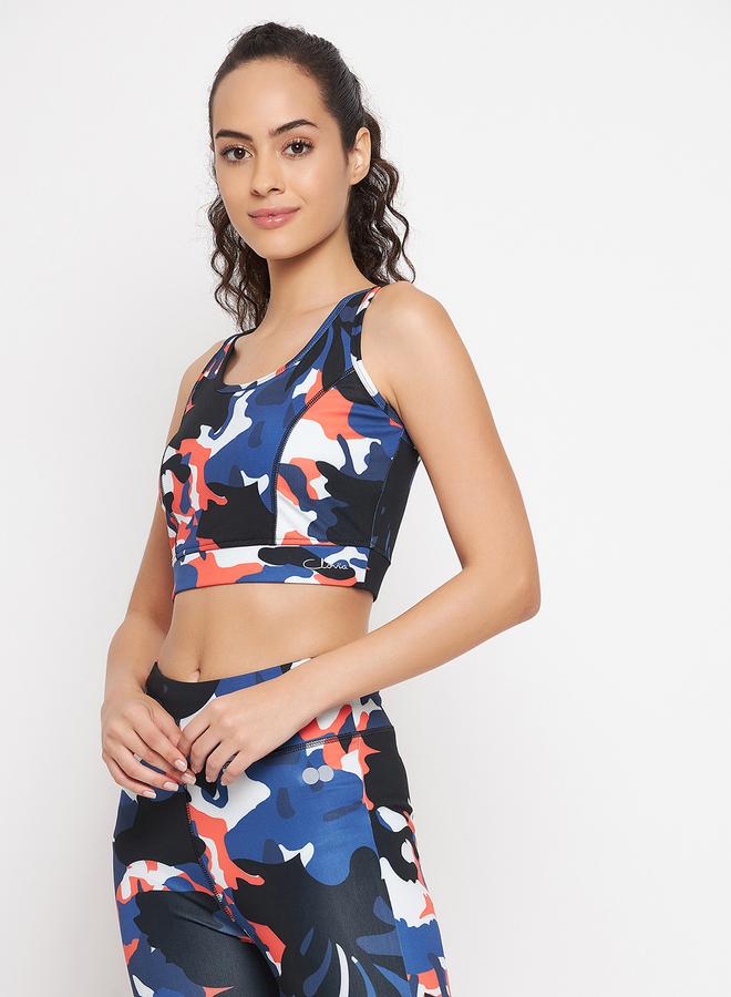 Clovia Medium Impact Padded Non-Wired Camouflage Print Sports Bra - Image 2