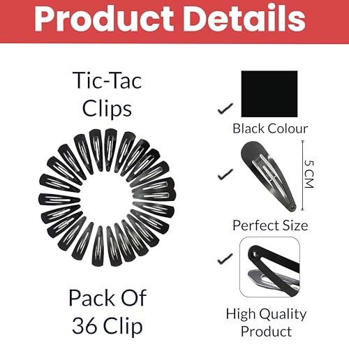 TEMPERIA Tic Tac Hair Clips for Girls (Pack of 36pcs) (5cm) (Matte Black) - Tik Tak Pins for Women - Image 2
