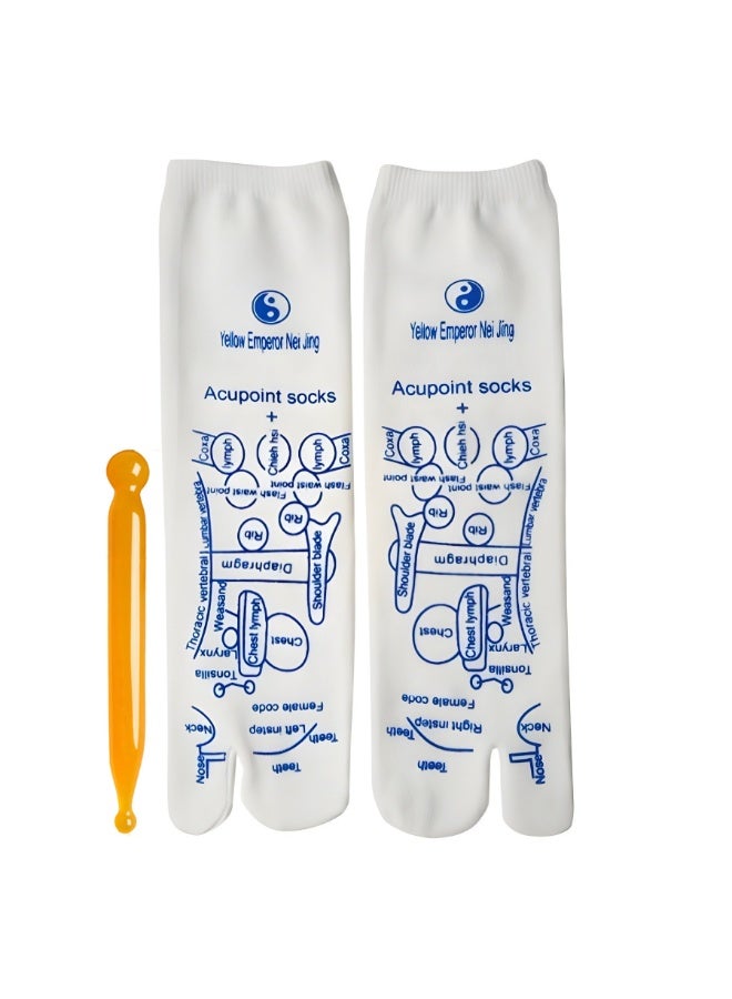 Foot Reflexology Massage Socks with Acupoint Chart and Foot Sole Meridian Massage Pen(Resin Material), Relieve Foot Fatigue and Improve Circulation, Ideal for People with Long Hours of Standing or Walking - Image 1