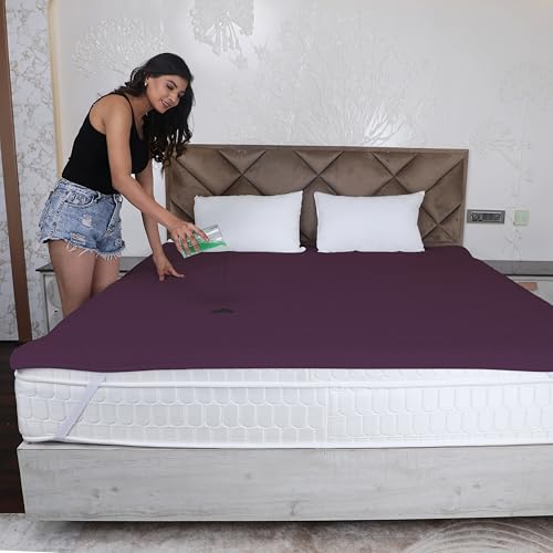 AVI 100% Waterproof & Dustproof Polyester Mattress Protector for Single Size Bed Mattress- with Elastic Bands (36" X 78", Wine) - Image 1