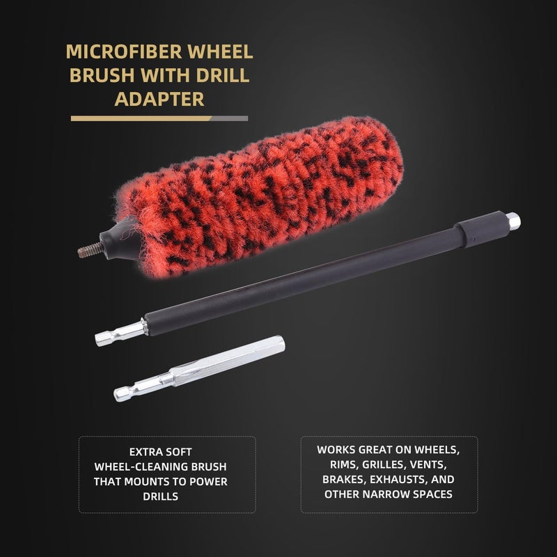 SPTA 1 Pc Soft Microfiber Extended Reach Rim Drill Wheel Brush,Microfibre Wheel Brush with 1 adddtional Drill Adapter for Electric Drill -BRFCD51 - Image 3
