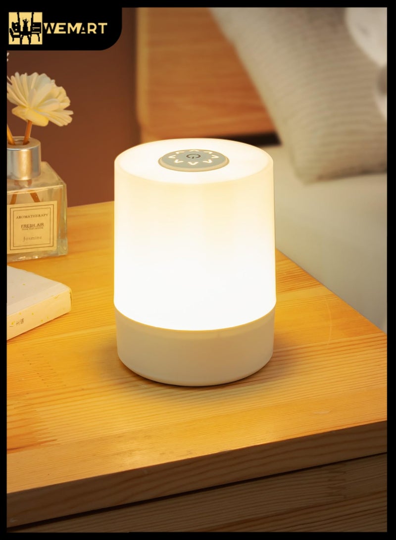 ويمارت مصباح ليلي يعمل باللمس قابل لإعادة الشحن، مصباح LED بجانب السرير قابل للتعتيم مع جهاز تحكم عن بعد، مصابيح بجانب السرير، 3 درجات حرارة لونية، مؤقت، مثالي لغرفة النوم، السكن الجامعي - Image 1