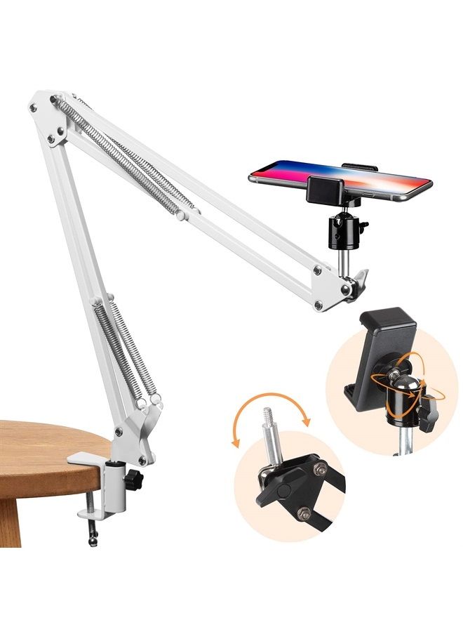 TARION Overhead Video Stand Desk Phone Mount Stand Articulating Arm Flexible Cell Phone Holder Arm for Overhead Video Filming Livestream Flat Photography Videography White - Image 1