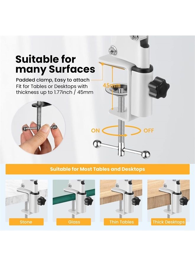 TARION Overhead Video Stand Desk Phone Mount Stand Articulating Arm Flexible Cell Phone Holder Arm for Overhead Video Filming Livestream Flat Photography Videography White - Image 4