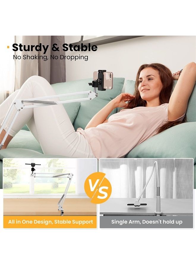 TARION Overhead Video Stand Desk Phone Mount Stand Articulating Arm Flexible Cell Phone Holder Arm for Overhead Video Filming Livestream Flat Photography Videography White - Image 3