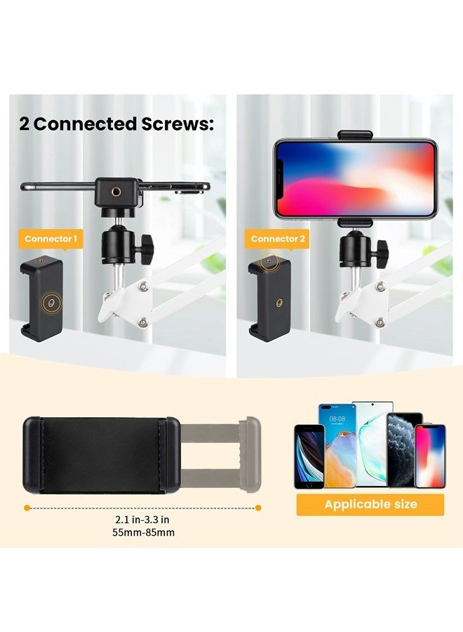 TARION Overhead Video Stand Desk Phone Mount Stand Articulating Arm Flexible Cell Phone Holder Arm for Overhead Video Filming Livestream Flat Photography Videography White - Image 5