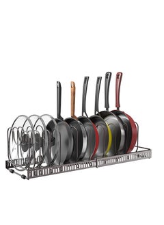 Womdee Pot Lid Organizer Pan Holder Rack with 10 Dividers and 4 Hooks, Expandable Cookware Rack for Kitchen Cabinet Cupboard Pantry, Skillet Frying Pan Pot Lid Storage -Bronze  - Image 1