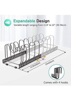 Womdee Pot Lid Organizer Pan Holder Rack with 10 Dividers and 4 Hooks, Expandable Cookware Rack for Kitchen Cabinet Cupboard Pantry, Skillet Frying Pan Pot Lid Storage -Bronze  - Image 3