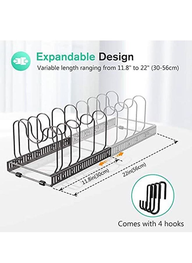 Womdee Pot Lid Organizer Pan Holder Rack with 10 Dividers and 4 Hooks, Expandable Cookware Rack for Kitchen Cabinet Cupboard Pantry, Skillet Frying Pan Pot Lid Storage -Bronze  - Image 3