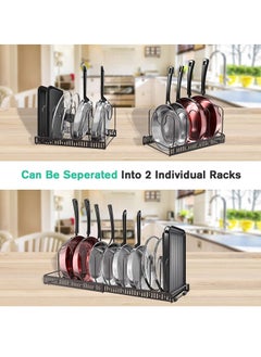 Womdee Pot Lid Organizer Pan Holder Rack with 10 Dividers and 4 Hooks, Expandable Cookware Rack for Kitchen Cabinet Cupboard Pantry, Skillet Frying Pan Pot Lid Storage -Bronze  - Image 2