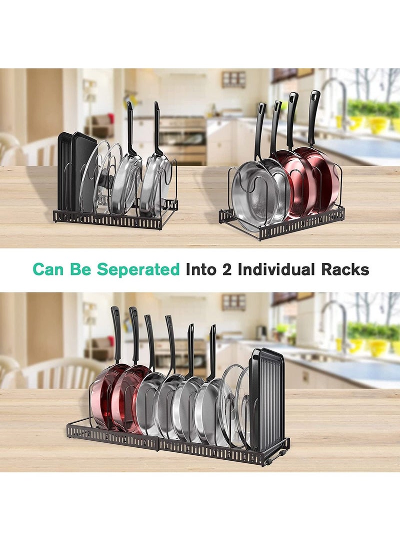 Womdee Pot Lid Organizer Pan Holder Rack with 10 Dividers and 4 Hooks, Expandable Cookware Rack for Kitchen Cabinet Cupboard Pantry, Skillet Frying Pan Pot Lid Storage -Bronze  - Image 2