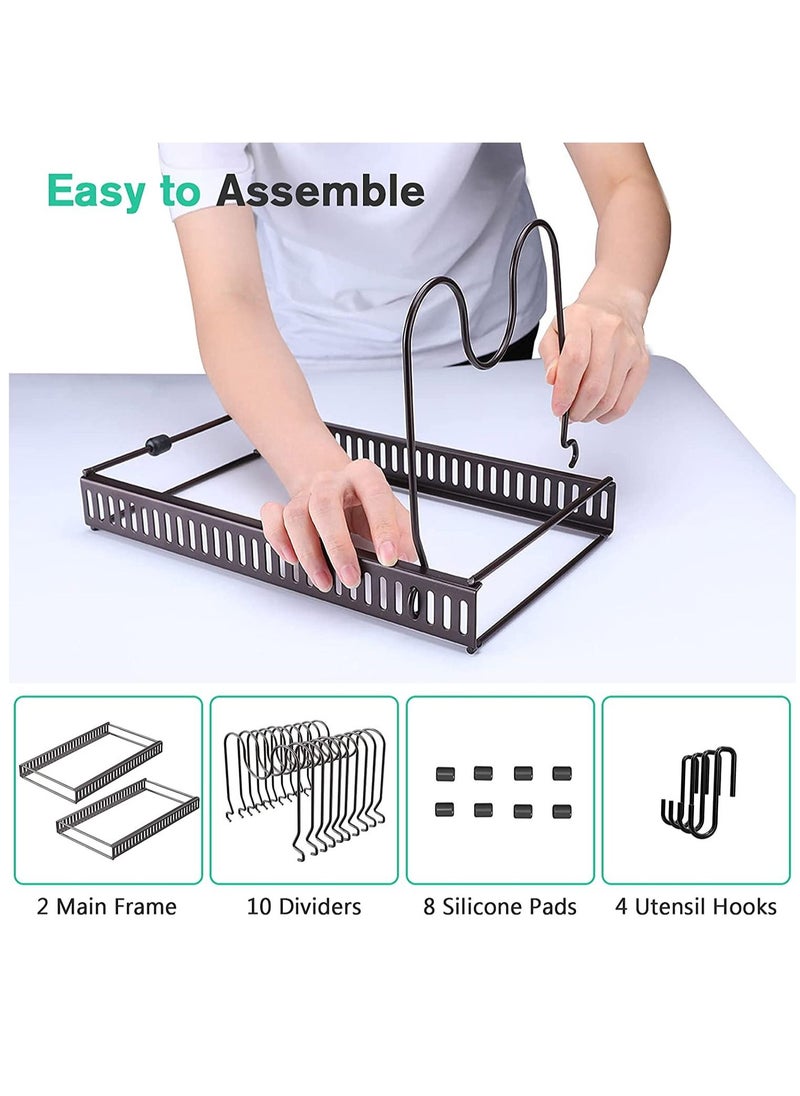 Womdee - Pot Lid Organizer Pan Holder Rack with 10 Dividers and 4 Hooks, Expandable Cookware Rack for Kitchen Cabinet Cupboard Pantry, Skillet Frying Pan Pot Lid Storage -Bronze - Image 1