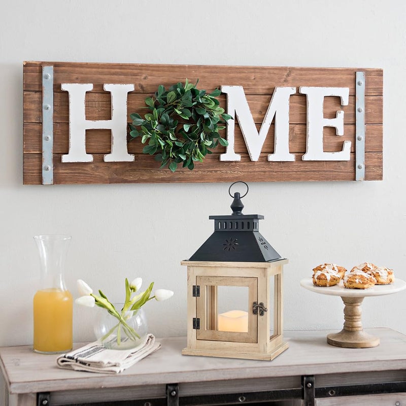 NEEDOMO 13" Farmhouse Decor Wooden Candle Lantern Indoor, Large Table Centerpiece Lanterns Decorative Outdoor, Hanging Rustic Candle Holders for Shelf Wedding Living Room Patio - Image 4