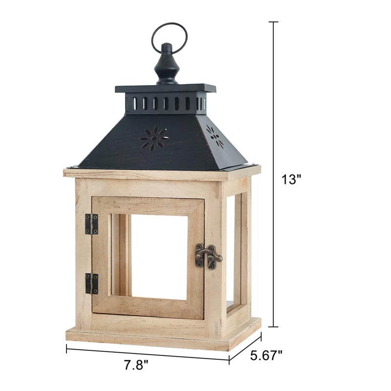 NEEDOMO 13" Farmhouse Decor Wooden Candle Lantern Indoor, Large Table Centerpiece Lanterns Decorative Outdoor, Hanging Rustic Candle Holders for Shelf Wedding Living Room Patio - Image 3