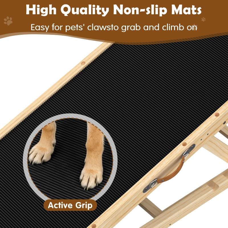 X XBEN 55.11" Adjustable Dog Ramp for Bed - Upgraded Wooden Pet Ramp with Non-Slip Silicone Surface and Side Rails, 6 Height Settings (19.68-27.55"), Holds Up to 250lb, Pet Stairs for Senior & Large Dogs - Image 2