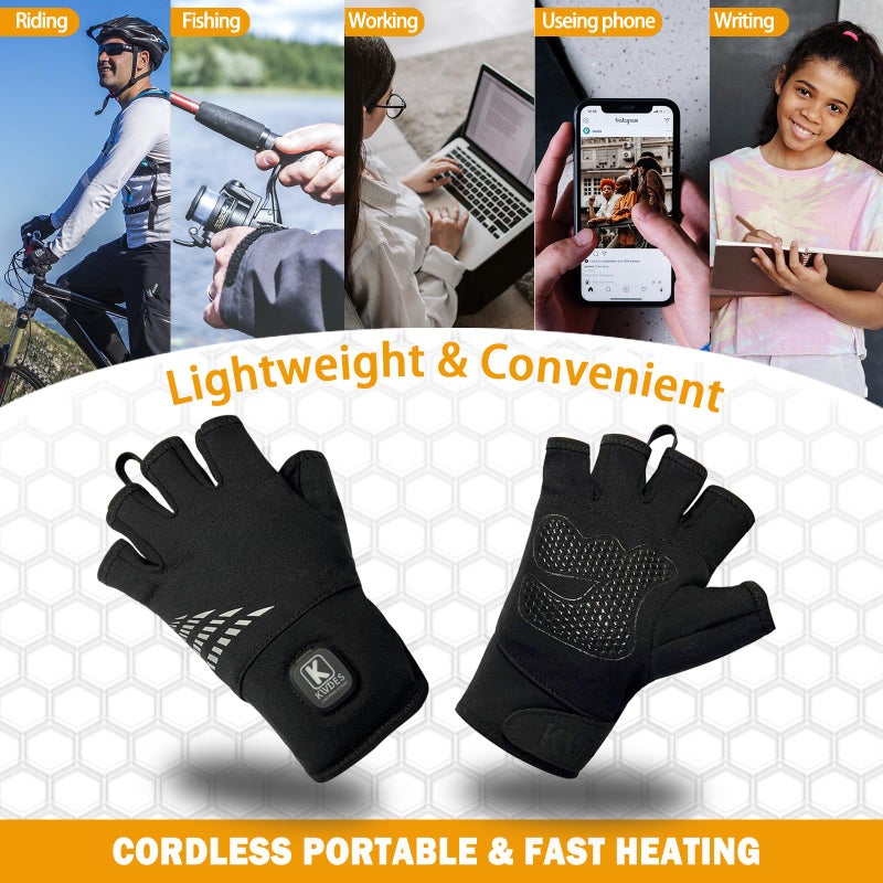Kivdes Heated Gloves Fingerless For Women Man Rechargeable Electric Touchscreen Wearable Cold Winter Work Arthritis Pain Relief Hand Warmers Hot Compress Reusable (L) - Image 4