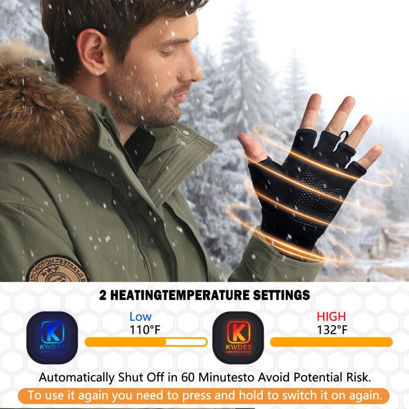Kivdes Heated Gloves Fingerless For Women Man Rechargeable Electric Touchscreen Wearable Cold Winter Work Arthritis Pain Relief Hand Warmers Hot Compress Reusable (L) - Image 5