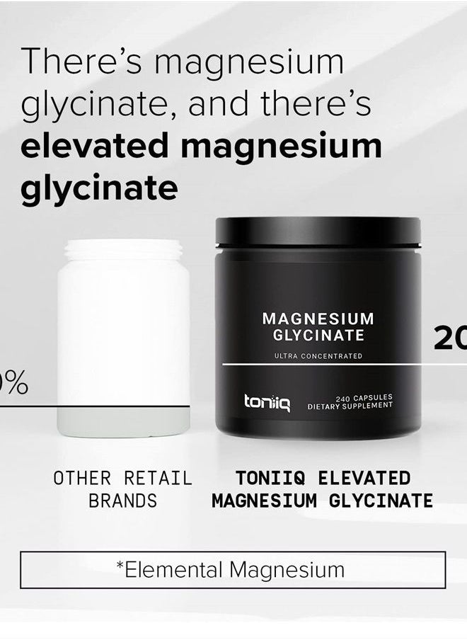 Toniiq - 3,000mg Ultra High Strength Magnesium Glycinate - 20% Purified to Contain 600mg of Elemental Magnesium - Chelated and Highly Bioavailable Magnesium Supplement - 240 Veggie Capsules - Image 1