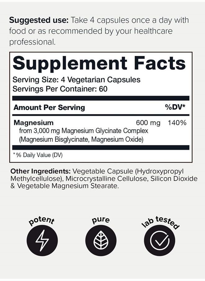 Toniiq - 3,000mg Ultra High Strength Magnesium Glycinate - 20% Purified to Contain 600mg of Elemental Magnesium - Chelated and Highly Bioavailable Magnesium Supplement - 240 Veggie Capsules - Image 1