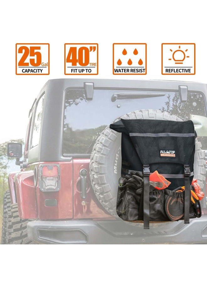 ALL-TOP حقيبة قمامة للإطار الاحتياطي، حقيبة قمامة ثقيلة للسيارات، حقيبة تخزين للبضائع لجيب، شاحنة، SUV أو سيارة، تناسب حتى إطار 40 بوصة (أسود كربوني) - Image 2