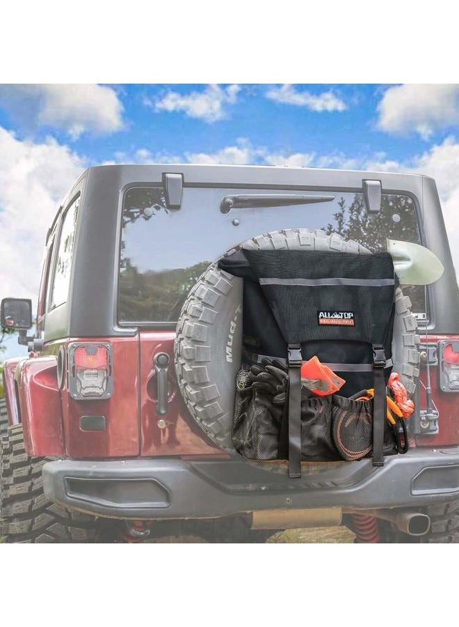 ALL-TOP حقيبة قمامة للإطار الاحتياطي، حقيبة قمامة ثقيلة للسيارات، حقيبة تخزين للبضائع لجيب، شاحنة، SUV أو سيارة، تناسب حتى إطار 40 بوصة (أسود كربوني) - Image 1