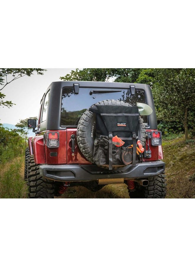 ALL-TOP حقيبة قمامة للإطار الاحتياطي، حقيبة قمامة ثقيلة للسيارات، حقيبة تخزين للبضائع لجيب، شاحنة، SUV أو سيارة، تناسب حتى إطار 40 بوصة (أسود كربوني) - Image 5