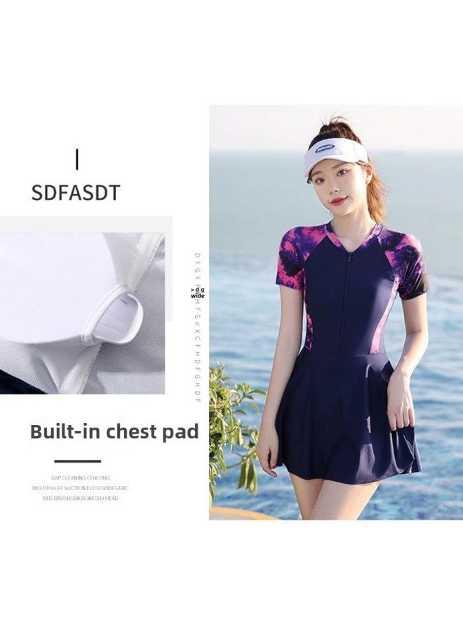 Loquat Swimsuit Women's Hot Spring 2023 Hot Style Fashion Sports Internet Popular Style Conservative Slim Special One-piece Skirt Swimsuit-Color:14130 Small Black Flowers- - Image 4