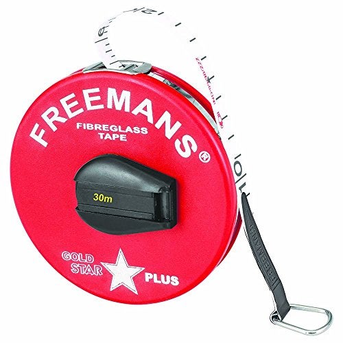 FREEMANS Goldstar Plus 30m:13mm Fibreglass Measuring Tape- 30m/100ft Multicolor || Case Reinforced With Stainless Steel Band || Durable Winding Mechanism Handle and Stainless Steel Mouth with End Hook - Image 1