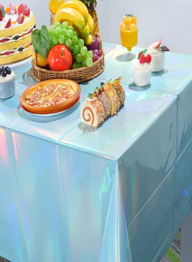 Pascliyna 3 Pack Iridescent Light Blue Tablecloth for Parties, Pastel Blue Holographic Plastic Table Cover, Disposable Laser Baby Blue Table Cloth for Birthday Wedding Baby Shower Party Decorations, 54x108 Inch - Image 5