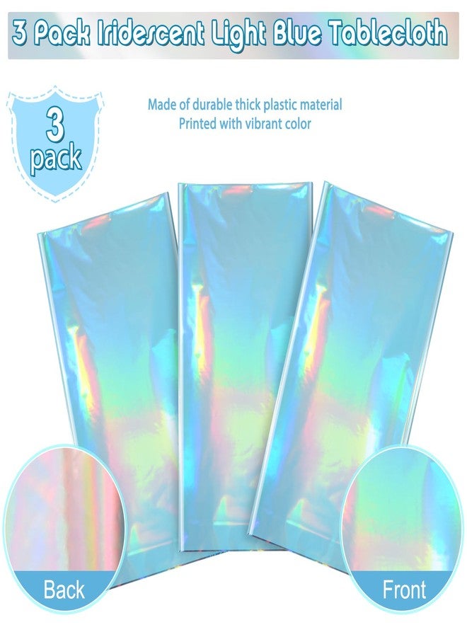 Pascliyna 3 Pack Iridescent Light Blue Tablecloth for Parties, Pastel Blue Holographic Plastic Table Cover, Disposable Laser Baby Blue Table Cloth for Birthday Wedding Baby Shower Party Decorations, 54x108 Inch - Image 4