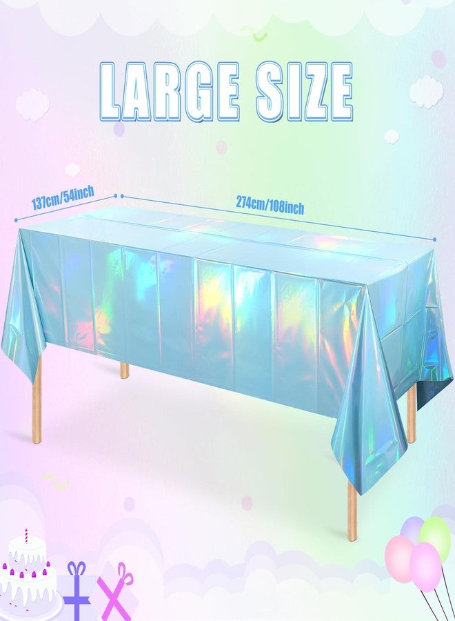 Pascliyna 3 Pack Iridescent Light Blue Tablecloth for Parties, Pastel Blue Holographic Plastic Table Cover, Disposable Laser Baby Blue Table Cloth for Birthday Wedding Baby Shower Party Decorations, 54x108 Inch - Image 2
