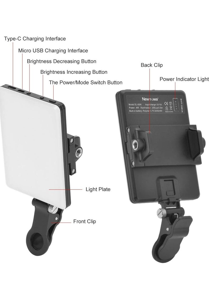 Digipace - Fill Light 60 LED High Power Rechargeable Fill Video Light with Front Back Clip Adjusted 3 Light Modes for Phone iPhone Android iPad Laptop For Makeup Selfie Vlog Video Conference - Image 1