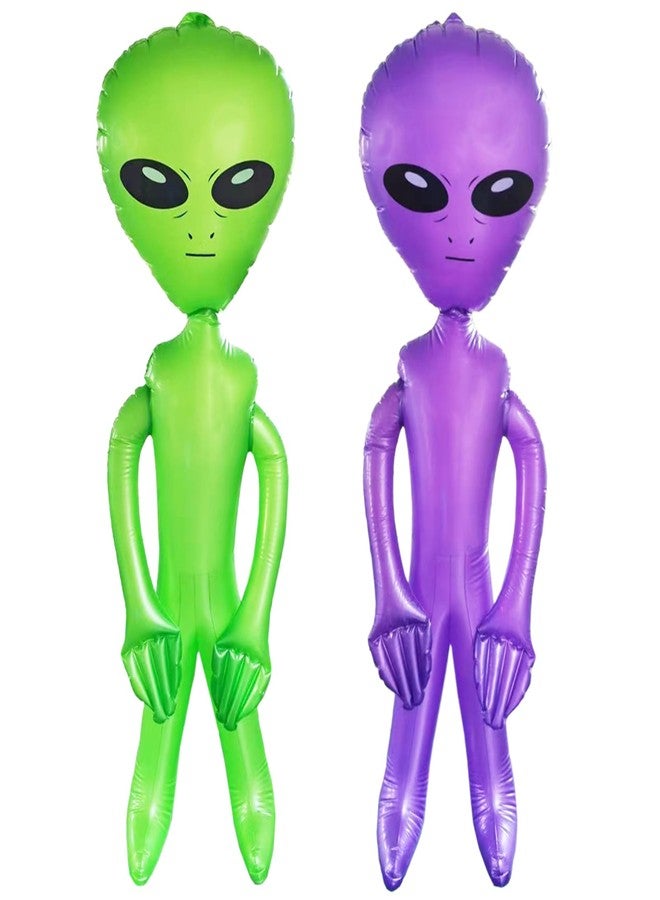 ZCMG 2 Pcs Halloween Inflatable Alien 35.4 Inch Jumbo Inflatable Blow Up Alien Toy Decorations for Birthday Baby Shower Summer Beach Pool Holiday Festival Carnival Alien Theme Party Supplies Green Purple - Image 1