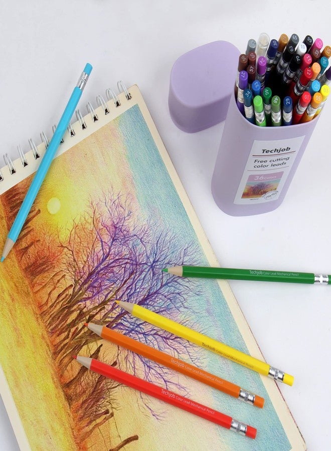Techjob Colored Mechanical Pencil 2.6mm for Coloring and Drawing, Mechanical Colored Pencils, Mechanical Pencils with Sharpener and Case,36pcs - Image 4