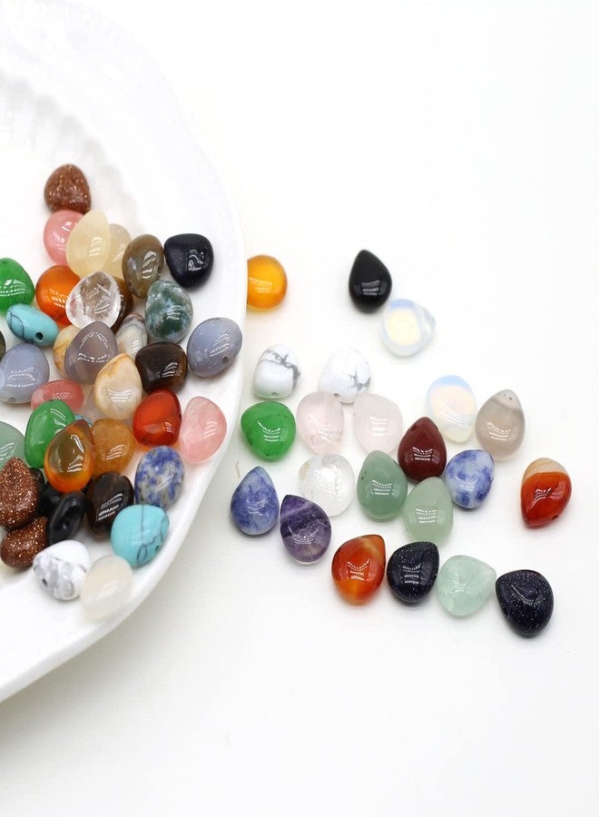 LE SKY 50 Pcs Natural Stone Beads Waterdrop Shape Healing Chakra Polished Assorted Crystal Quartz Agate Stone Charms for Jewelry Making Necklace Bracelet - Image 2