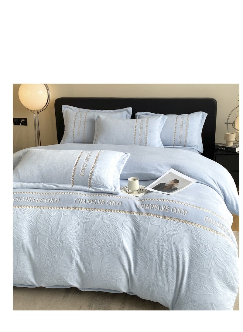 Bed Sheet Style — Carved Velvet Cloth Embroidered Wide Edge Milk Velvet Four Piece Bedding Set - Image 1